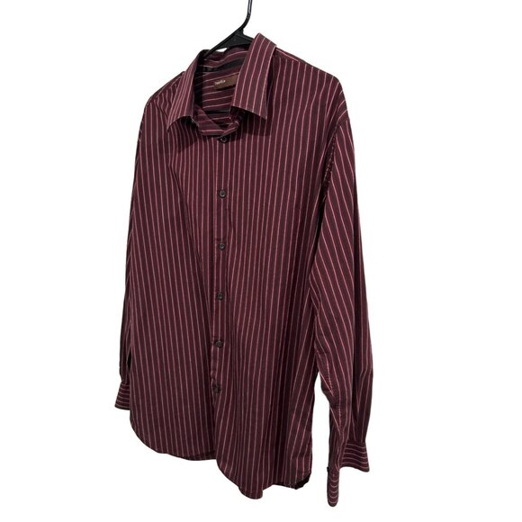 Perry Ellis Mens Red & White Striped Long Sleeve Button-Up Shirt XL 100% Cotton - Picture 3 of 8